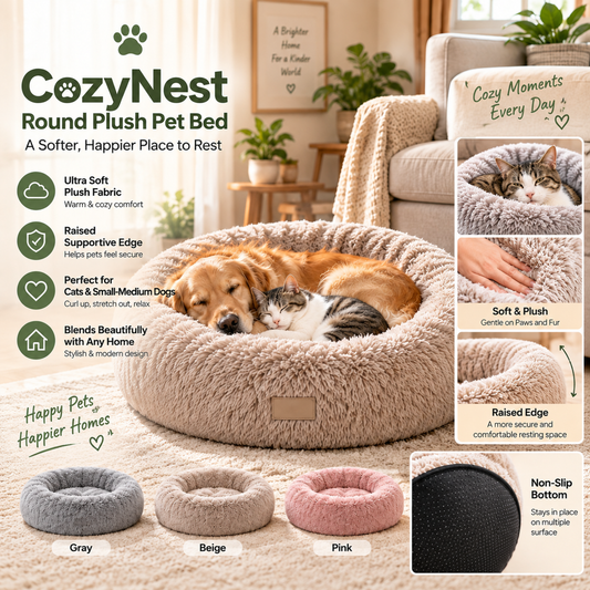 CozyNest Round Plush Pet Bed