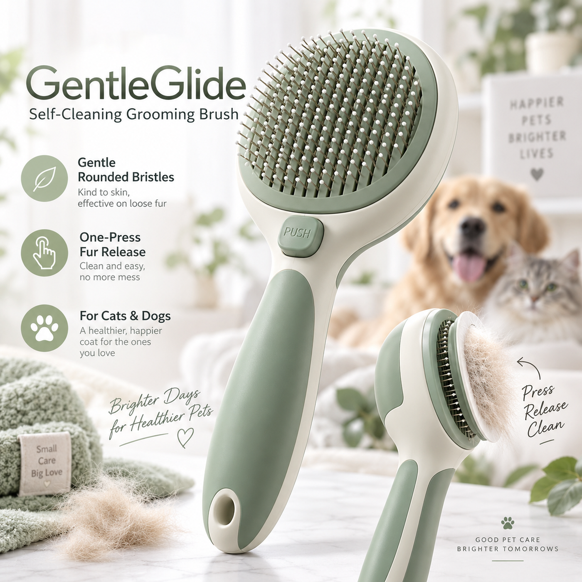 GentleGlide Self-Cleaning Grooming Brush